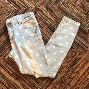 Polka Dot Distressed Skinny Jean